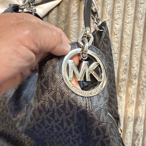 Michael Kors Fulton Signature Logo Shoulder Bag, LG Dark Gray With Storage Bag - Picture 4 of 16